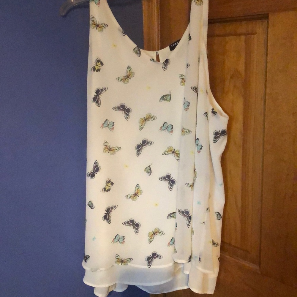 White blouse with butterflies in multiple colors